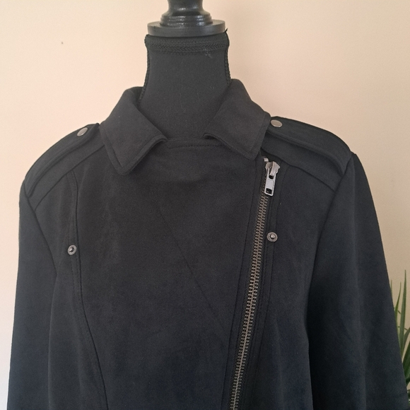 Philosophy Republic Clothing Black Moto Jacket Ladies Size Large Knit Faux Suede - Picture 8 of 12